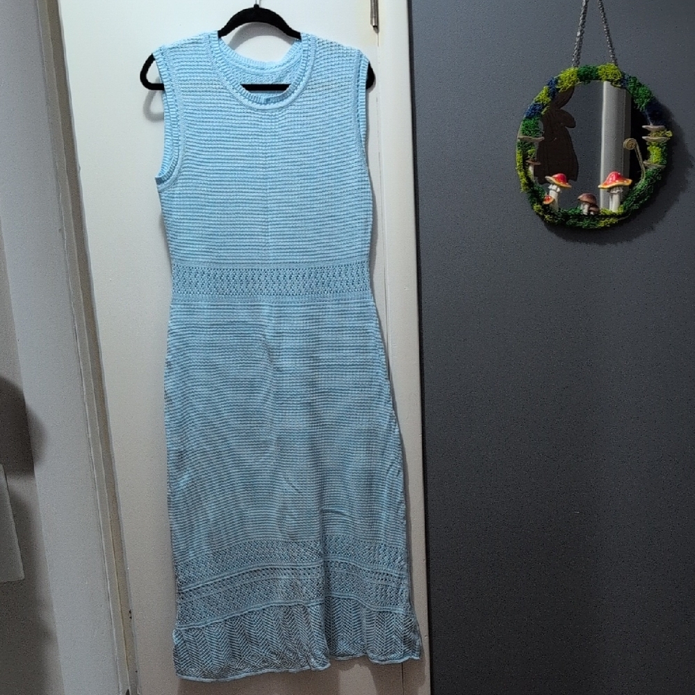 Blue Knit Sleeveless Maxi Dress